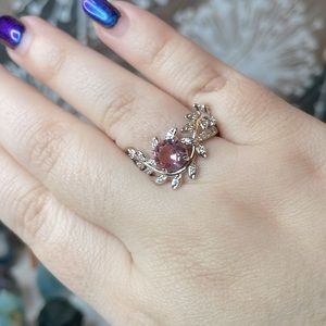 Lab Created Pink Tourmaline Floral Banded Ring